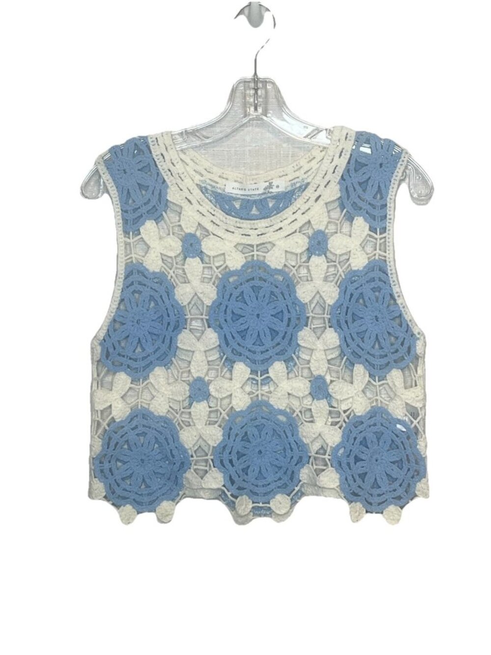 Altar'd State XS Blue Ivory Crochet Floral Tank Top Boho Coastal Festival Resort